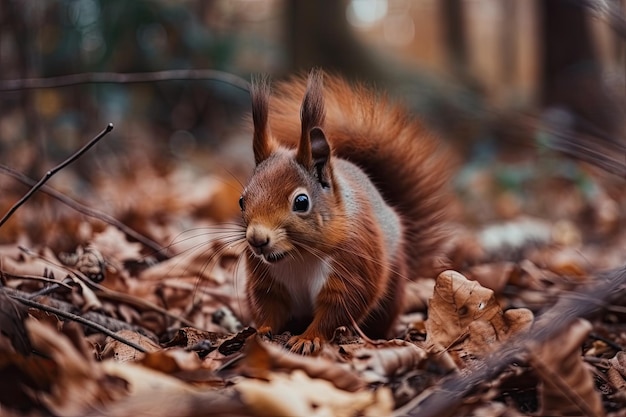 Uno scoiattolo in cerca di cibo nel parco