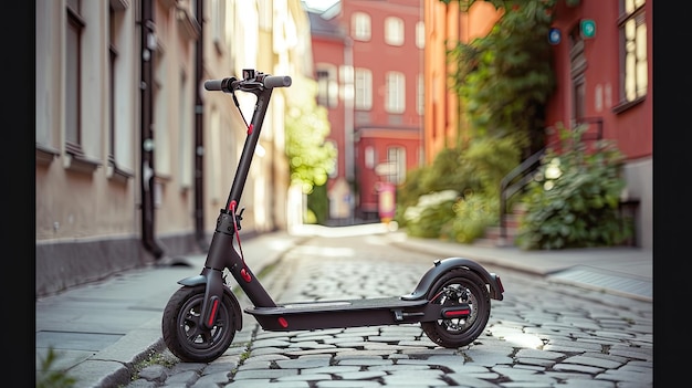 Uno scooter elettrico grigio scuro parcheggiato vicino alla casa