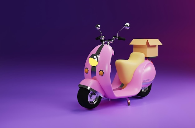 Uno scooter rosa con sopra una scatola