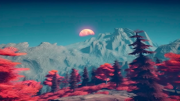 Uno screenshot di una montagna con un pianeta chiamato "alieno"