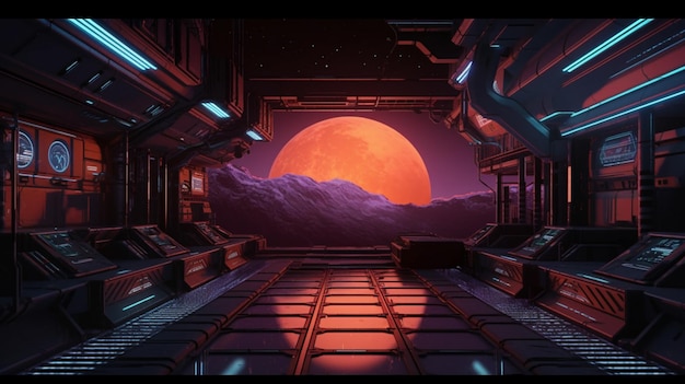 Uno screenshot di una stazione spaziale con una luna dietro di essa.