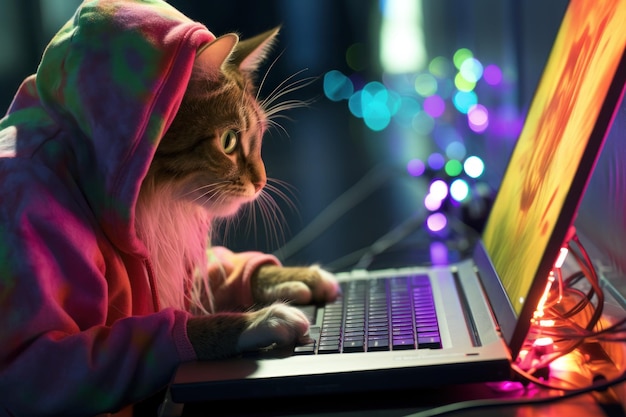 uno scrittore di gatti che scrive su un portatile