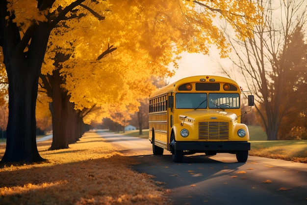 Uno scuolabus percorre una strada AI generativa 1