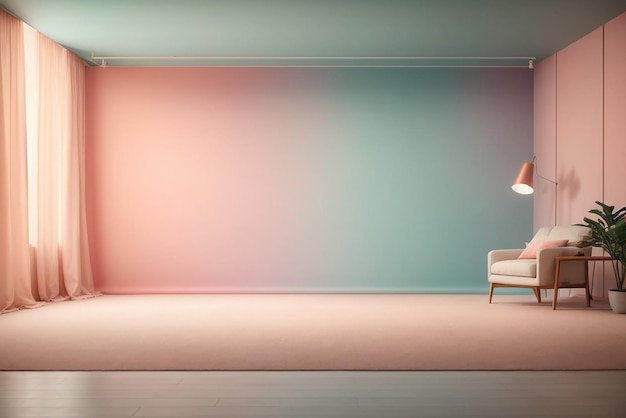 Uno sfocato sfondo a gradiente vintage morbido con un pozzo di colore pastello utilizzato come presentazione del prodotto in sala studio