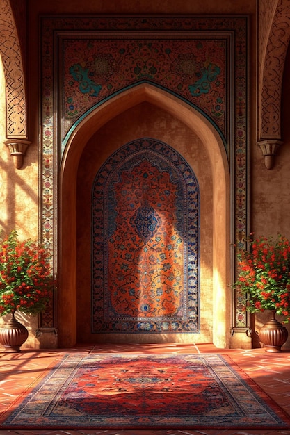 uno sfondo 3D con un sottile disegno di tappeto persiano che riflette il ricco patrimonio culturale di Nowruz