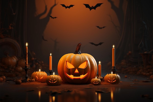 Uno sfondo a tema Halloween presenta una suggestiva illustrazione di zucca per l'atmosfera