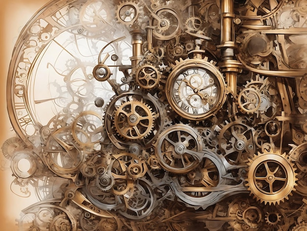 uno sfondo astratto che combina gli elementi di steampunk e fantasy con orologi a marcia