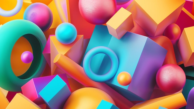 Uno sfondo astratto vibrante con forme 3D colorate e luminose