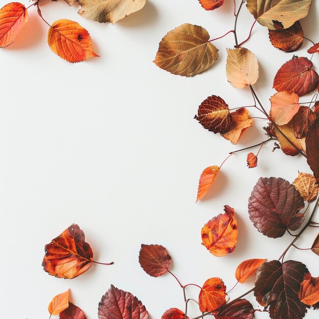 uno sfondo bianco con foglie d'autunno e uno sfondo Bianco