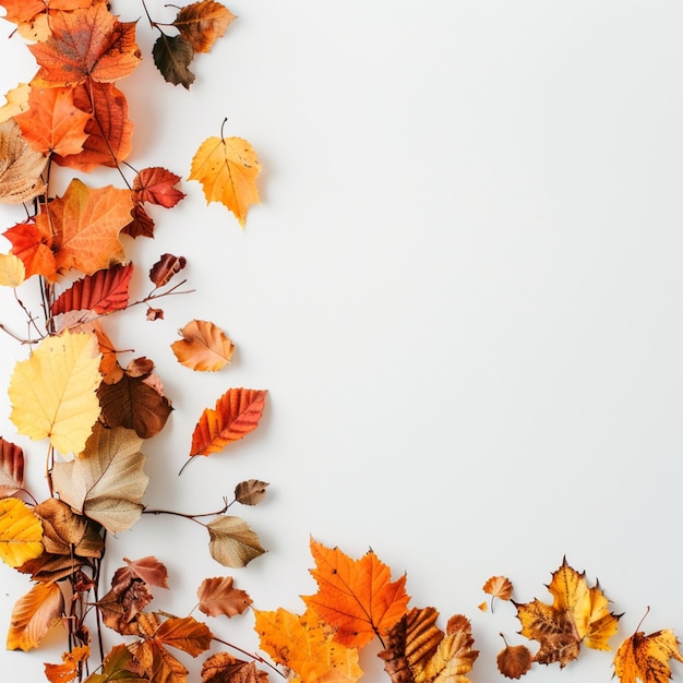 uno sfondo bianco con foglie d'autunno su di esso e uno background bianco