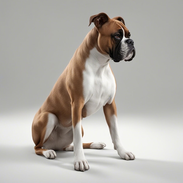 Uno sfondo bianco di cane boxer
