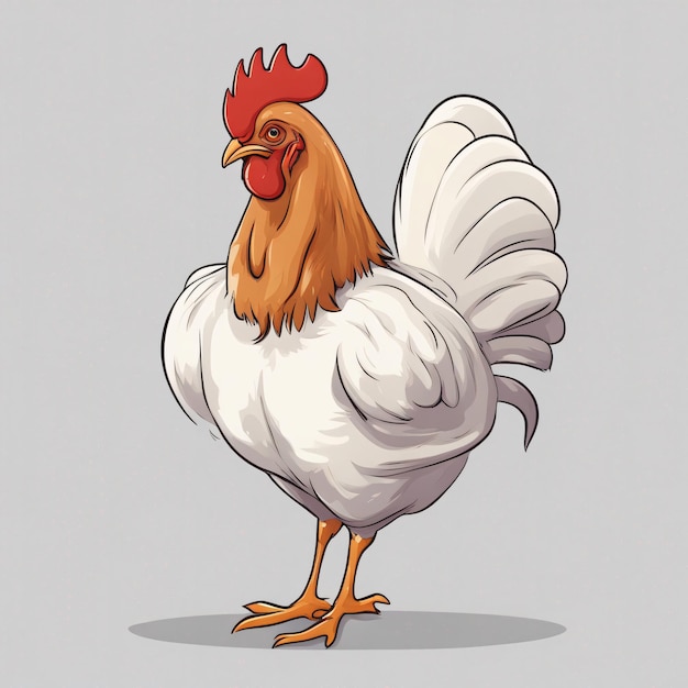 Uno sfondo bianco di pollo dei cartoni animati