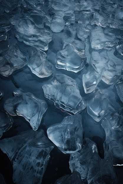 Uno sfondo blu con cubetti di ghiaccio e le parole ghiaccio su di esso