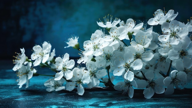 Uno sfondo blu con fiori bianchi su di esso