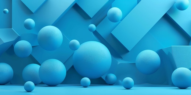Uno sfondo blu con molte sfere blu sparse intorno allo sfondo di stock