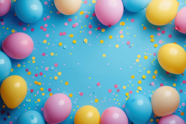uno sfondo blu con palloncini e le parole buon compleanno su di esso