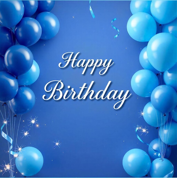 uno sfondo blu con palloncini e le parole buon compleanno su di esso