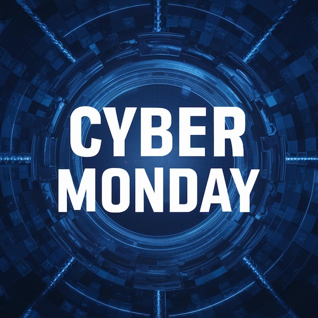 uno sfondo blu con un testo bianco Cyber Monday su di esso