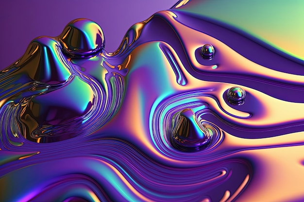Uno sfondo caratterizzato da metallo liquido colorato con vibranti sfumature di blu, verde, viola e rosa che turbinano insieme per creare un motivo affascinante IA generativa