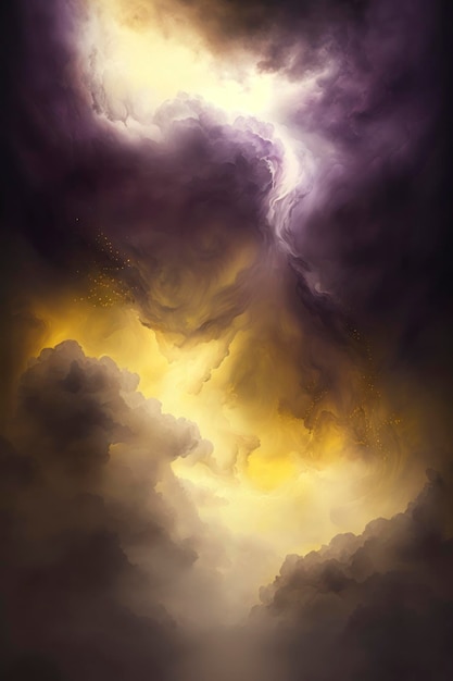 uno sfondo chiaro giallo e viola con nuvole bianche nello stile di argento scuro e oro scuro