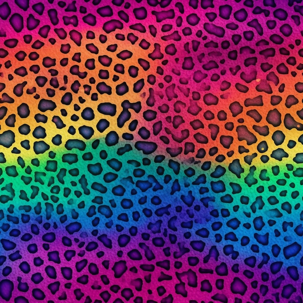 Uno sfondo colorato a stampa di leopardo con uno sfondo arcobaleno generativo ai