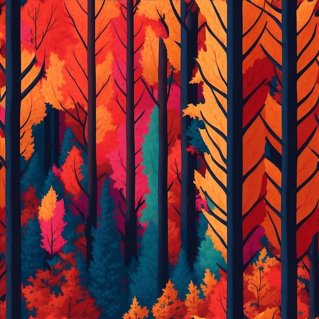 Uno sfondo colorato con alberi e una foresta colorata in autunno