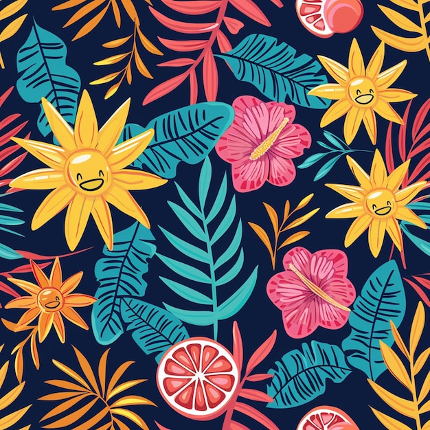 uno sfondo colorato con fiori e arance e una farfalla