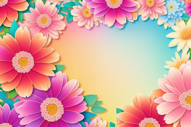 Uno sfondo colorato con fiori e foglie.