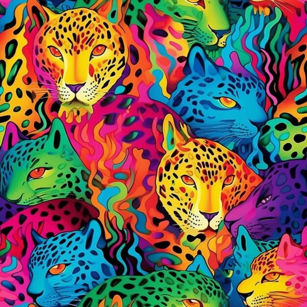 uno sfondo colorato con molti leopardi colorati diversi ai generati