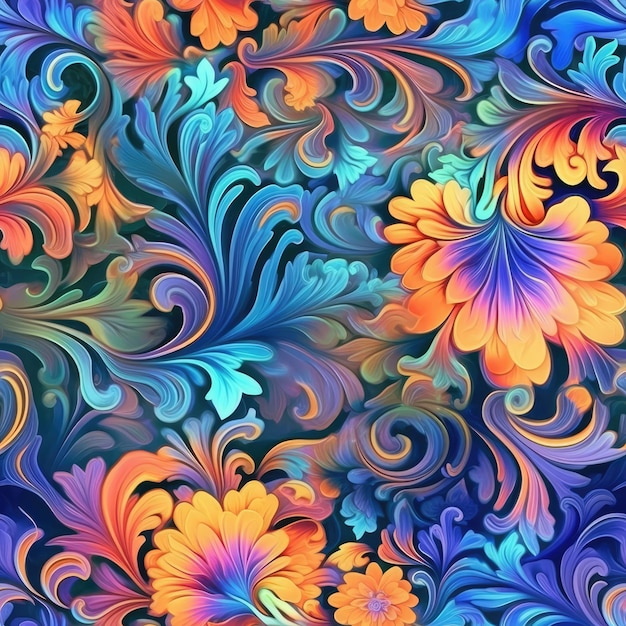 Uno sfondo colorato con un motivo di fiori e turbinii