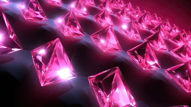 Uno sfondo con diamanti rosa neon disposti in un modello ripetuto con una distorsione di prospettiva