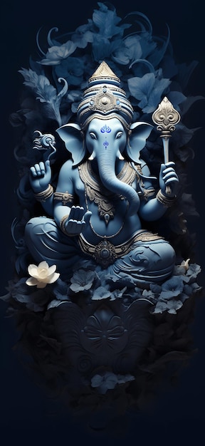 Uno sfondo con un'arte di Ganesha e una preghiera con un'immagine orribile nello stile della carta scul
