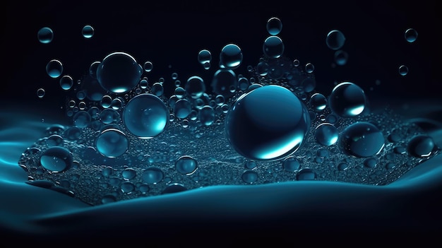 Uno sfondo di acqua blu con bolle e la parola acqua su di esso