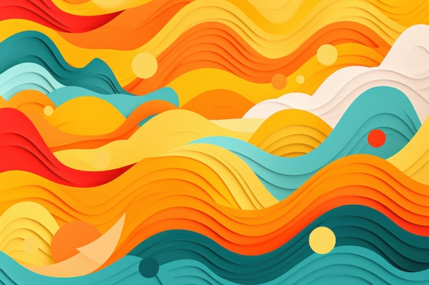 Uno sfondo di carta colorata con un disegno a onde in arancione e blu.