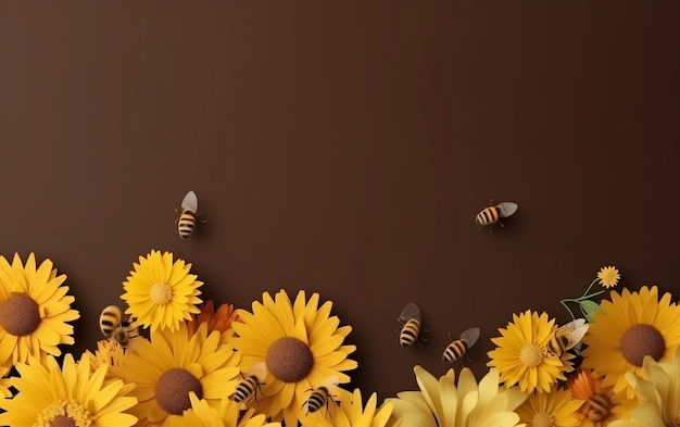Uno sfondo di cioccolato con fiori e api su di esso