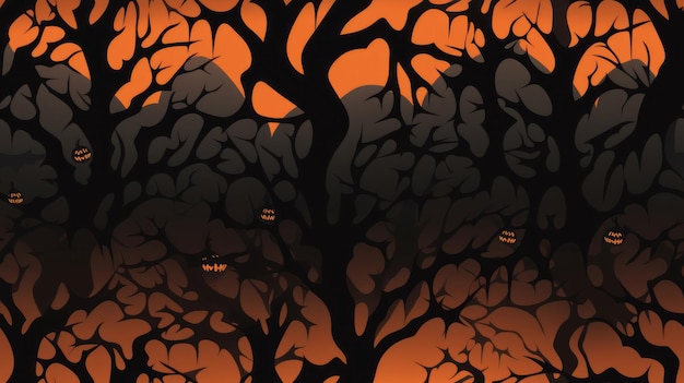 uno sfondo di Halloween con alberi e zucche