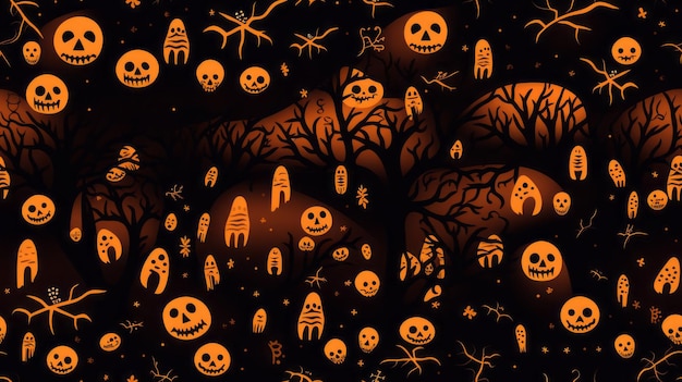 uno sfondo di halloween con zucche e alberi