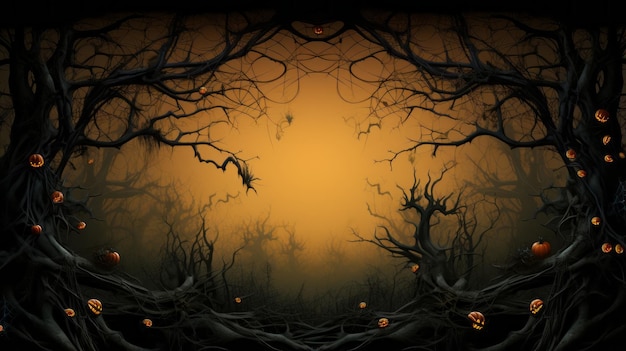 uno sfondo di halloween con zucche e alberi