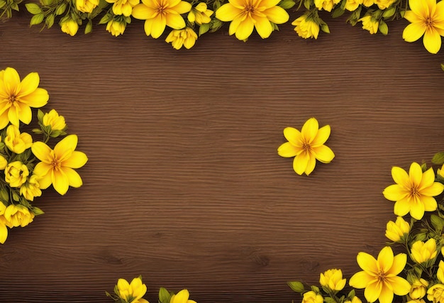 Uno sfondo di legno con fiori gialli