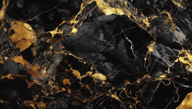 Uno sfondo di marmo nero con motivo a foglia d'oro.