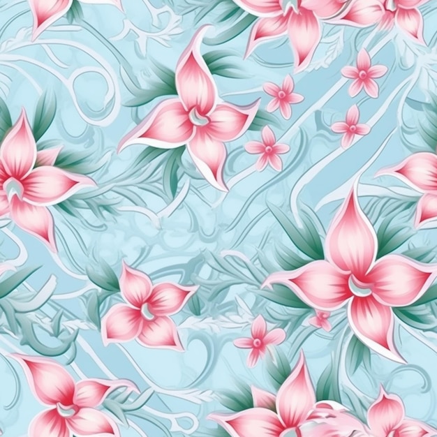 uno sfondo floreale blu e rosa con vortici e foglie generative ai