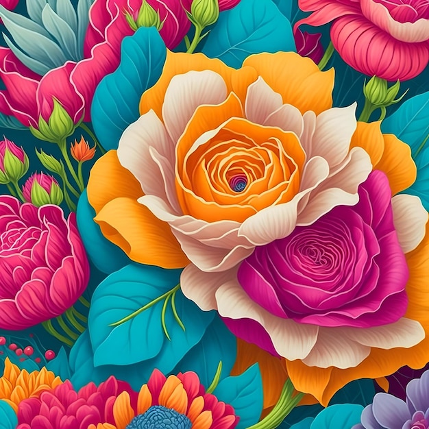 Uno sfondo floreale colorato con un fiore colorato e la parola messico su di esso.