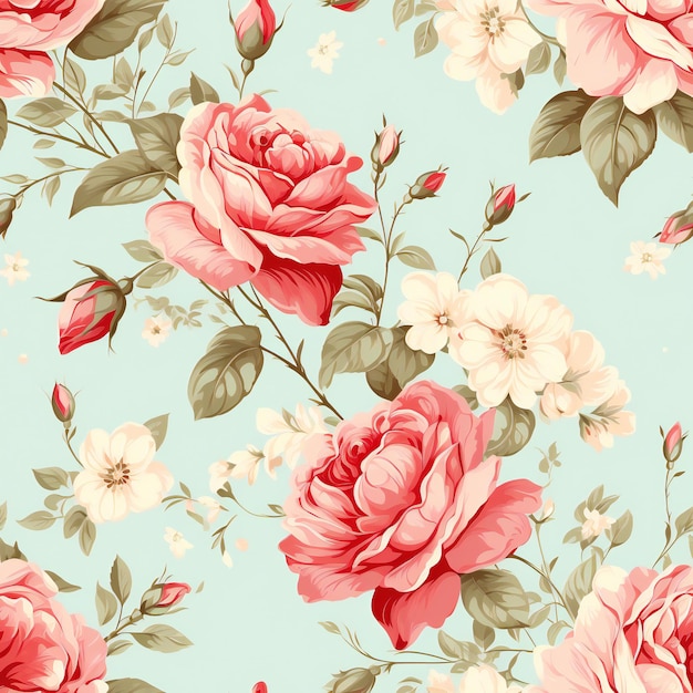uno sfondo floreale con rose e foglie rosa.