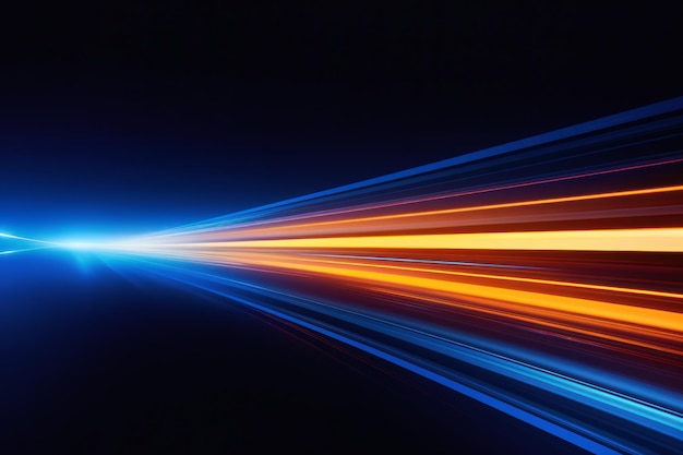 Uno sfondo futuristico astratto con luci blu e arancioni in movimento ad alta velocità Rappresenta il concetto di trasferimento dati ai generativo
