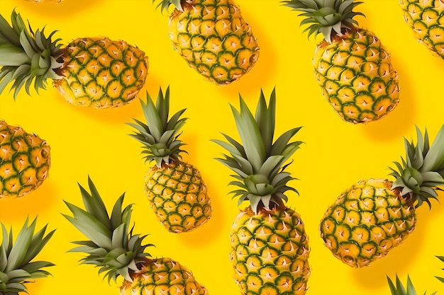 Uno sfondo giallo con ananas su di esso