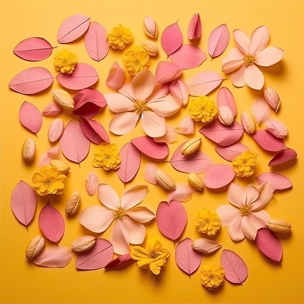 Uno sfondo giallo con fiori rosa e gialli e uno sfondo giallo con sopra la parola amore.