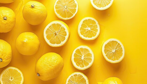 uno sfondo giallo con limoni e limoni