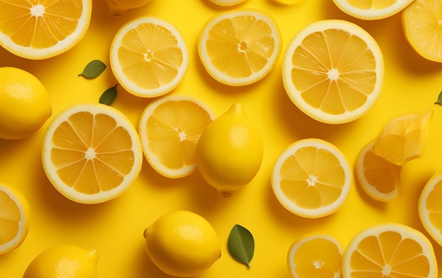 Uno sfondo giallo con sopra limoni e limoni