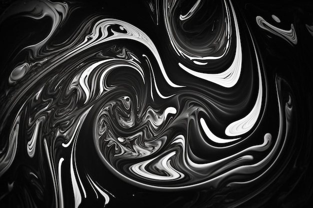 Uno sfondo in marmo bianco e nero con un disegno a spirale al centro.