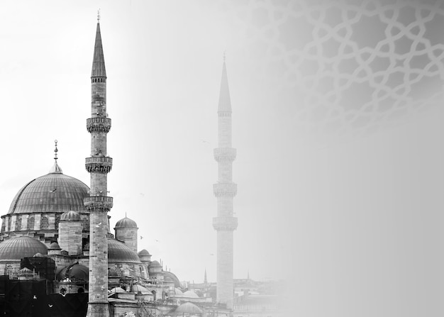 Uno sfondo islamico per una moschea in grigio uno sfondo per i post sui social media del Ramadan